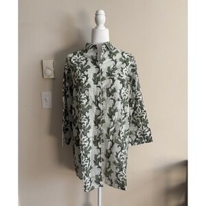Julia Amory Small Tunic Top Floral Button Up Blouse Green Striped Cotton Boho